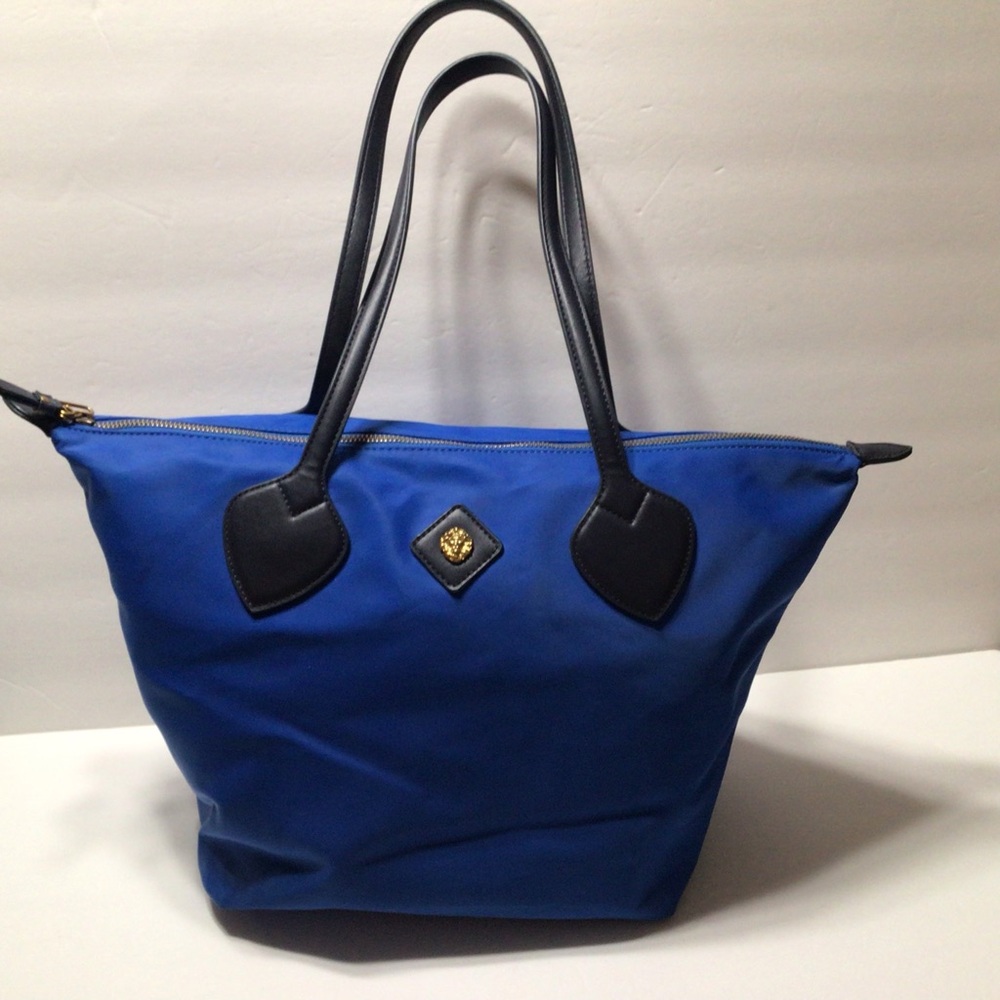 Anne Klein Sapphire Blue Nylon Zip Long Handle Tote Bag